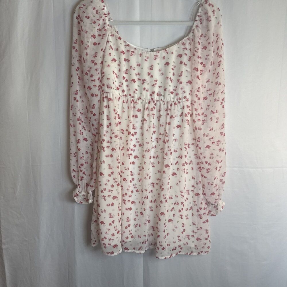 FRANCESCA'S MI AMI WHITE RED FLORAL LONG SLEEVE BABYDOLL DRESS Size XS Preowned - Picture 3 of 16